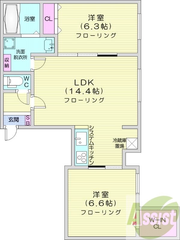 2LDK、都市ガス、エアコン、追い焚き