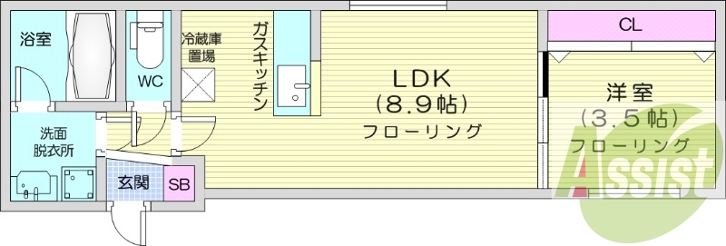 1LDK、エアコン、ガス暖房、ネット無料