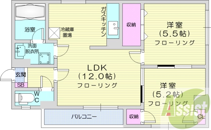 2LDK、ペット可、角部屋、TVモニターホン