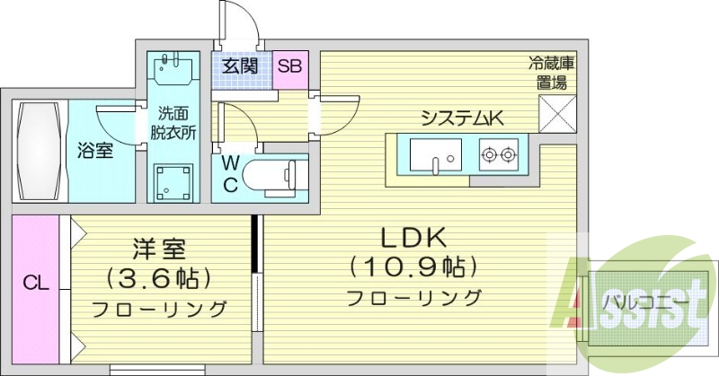 1LDK、エアコン、都市ガス、ネット無料