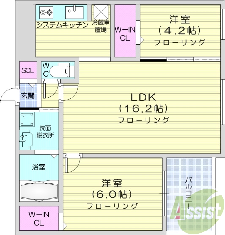 2LDK、都市ガス、エアコン、システムキッチン、ネット無料