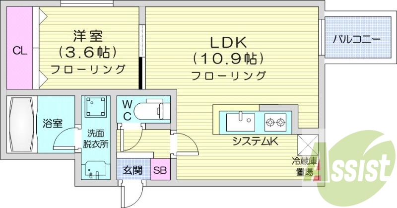 1LDK、エアコン、都市ガス、ネット無料