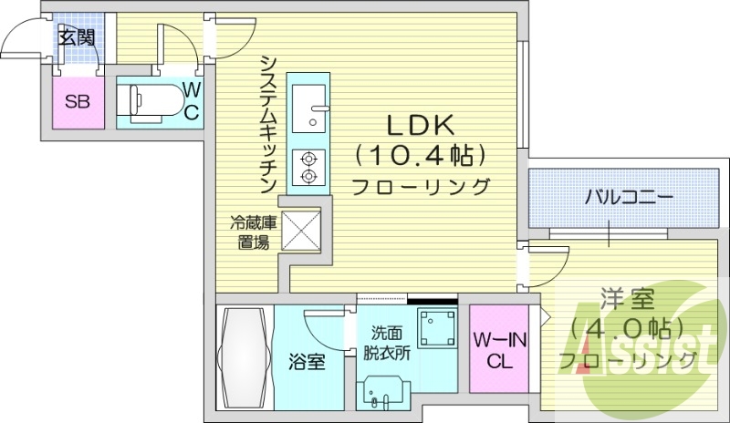 1LDK、エアコン、都市ガス、ネット無料