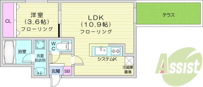 1LDK、エアコン、都市ガス、ネット無料