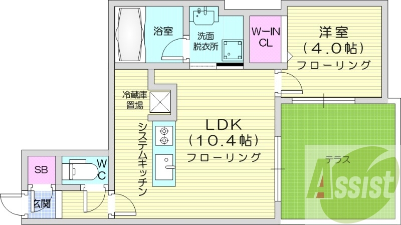 1LDK、エアコン、都市ガス、ネット無料