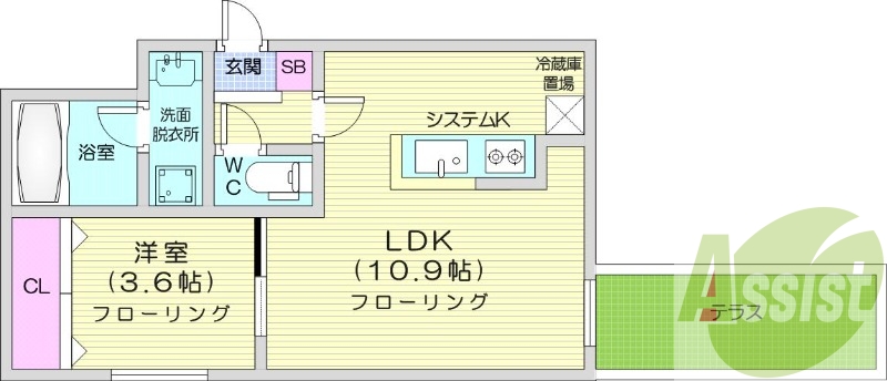 1LDK、エアコン、都市ガス、ネット無料
