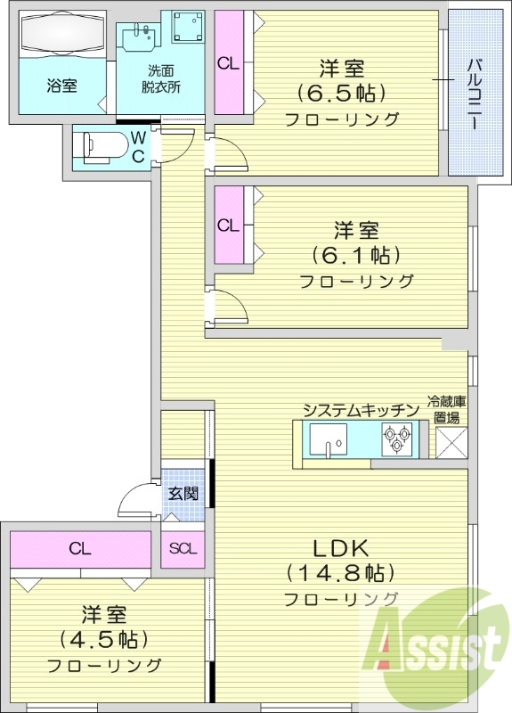 3LDK、エアコン、都市ガス、ペット可、ネット無料