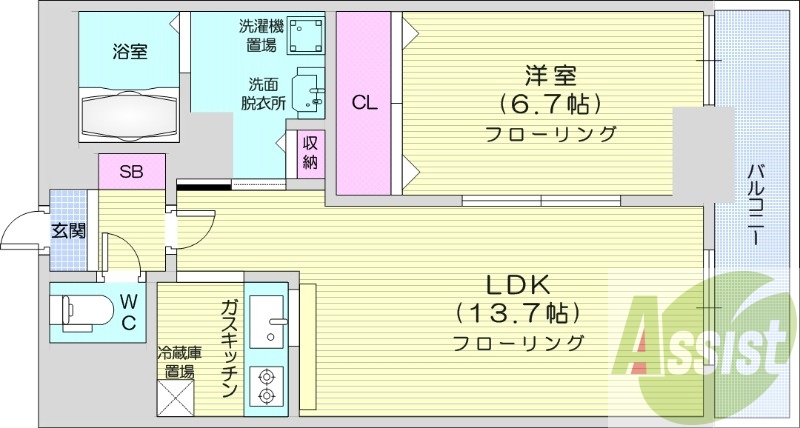 1LDK、収納、洗濯機置場、灯油暖房、エアコン