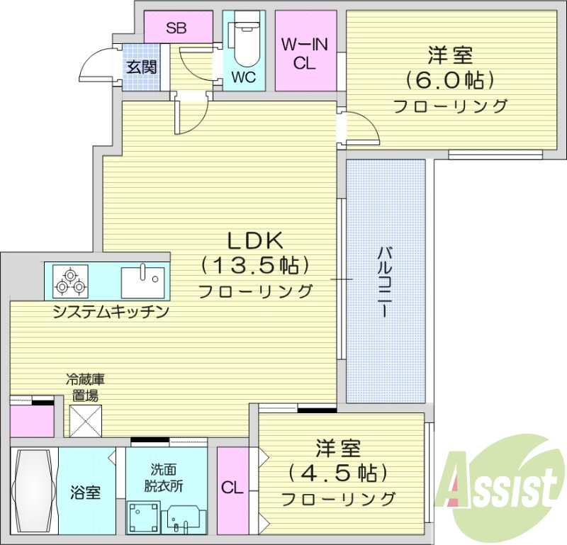 2LDK、エアコン、都市ガス、ペット飼育可