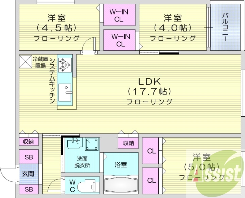 3LDK、エアコン、都市ガス、ペット飼育可