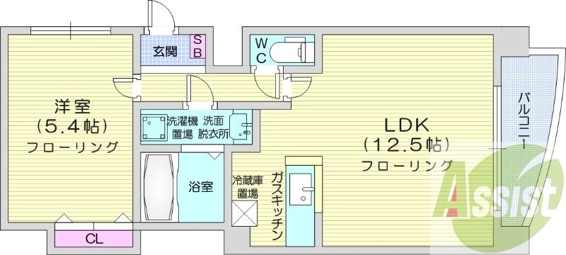 1LDK、独立洗面台、ウォシュレット付、バルコニー
