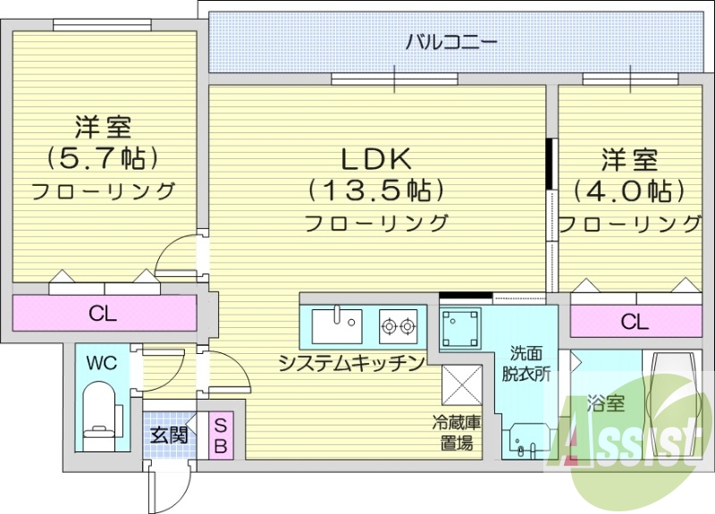 2LDＫ、エアコン、システムキッチン、ペット可