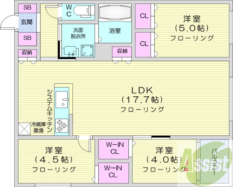 3LDK、エアコン、都市ガス、ペット飼育可