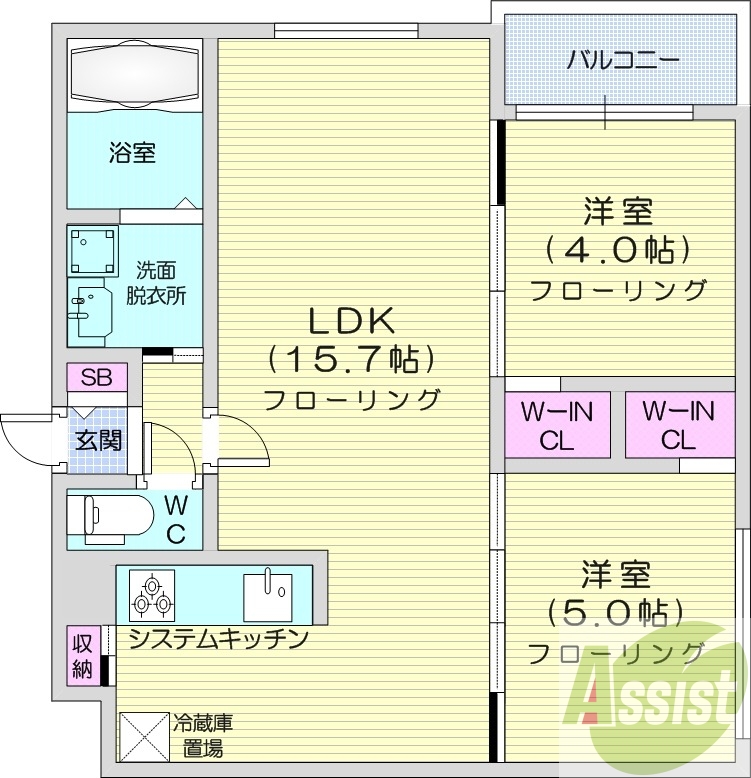 2LDK、エアコン、都市ガス、ペット飼育可