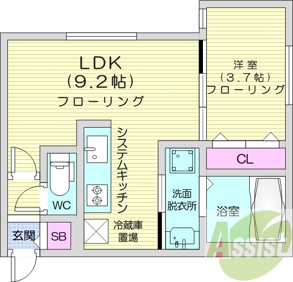 1LDＫ、エアコン、システムキッチン、ペット可