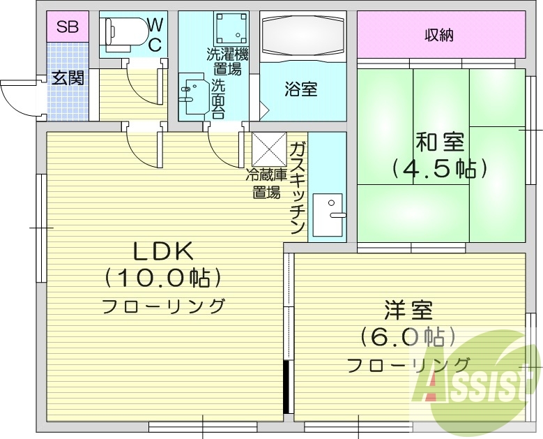 2LDK、灯油暖房、灯油給湯、独立洗面台