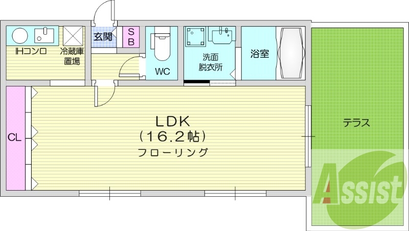 1K、エアコン、追い焚き、独立洗面台、バス・トイレ別