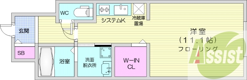 1K、エアコン、システムキッチン、ネット無料