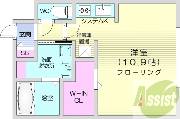 1K、エアコン、システムキッチン、ネット無料