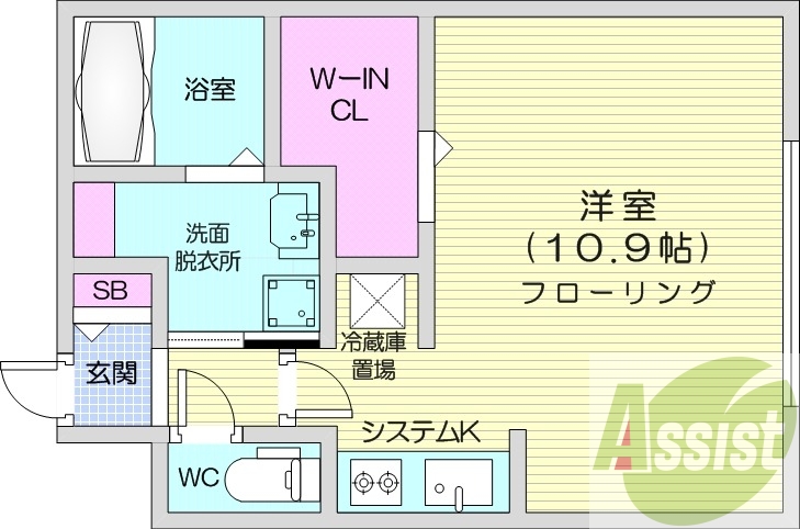 1K、エアコン、システムキッチン、ネット無料