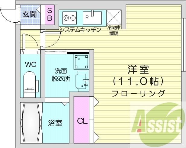 1K、エアコン、システムキッチン、ネット無料
