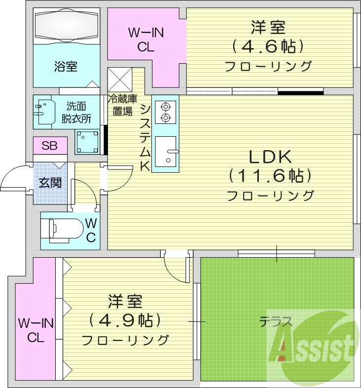 2LDK、エアコン、都市ガス、追い焚き