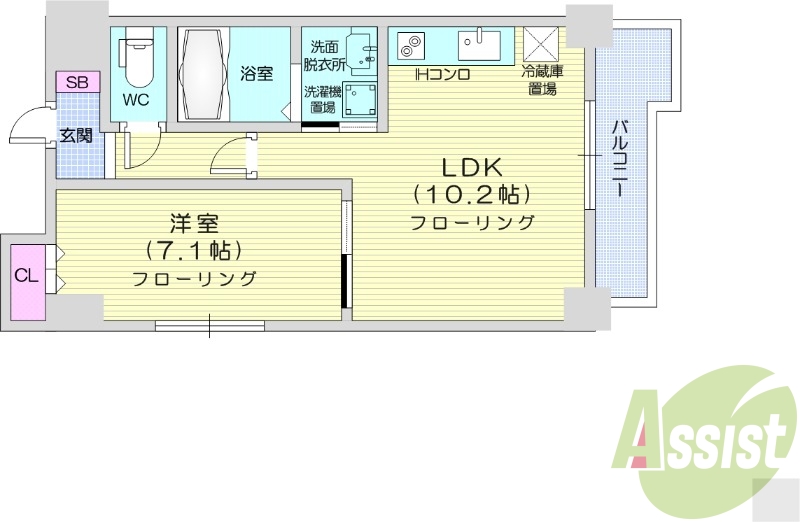 1LDK、クローゼット、システムキッチン、バルコニー