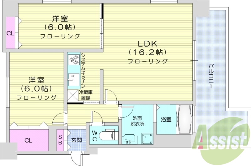 2LDK、都市ガス、システムキッチン