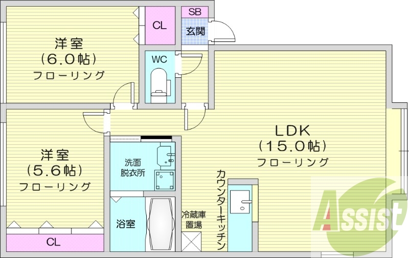2LDK、灯油ボイラー、トランクルーム、一坪バス