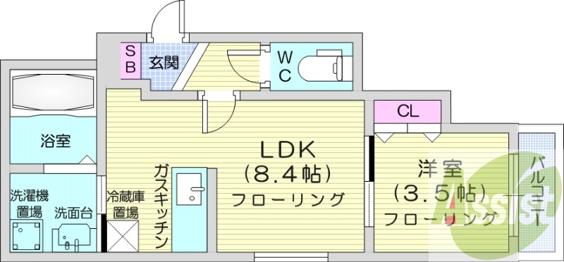 １LDK、インターネット無料、カメラ付インターホン