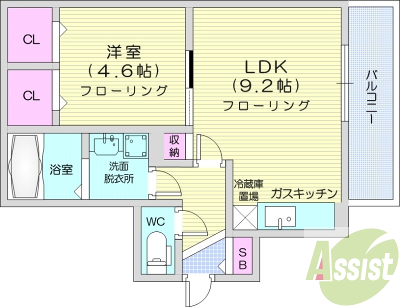 1LDK、エアコン、浴室乾燥機、灯油暖房、独立洗面台
