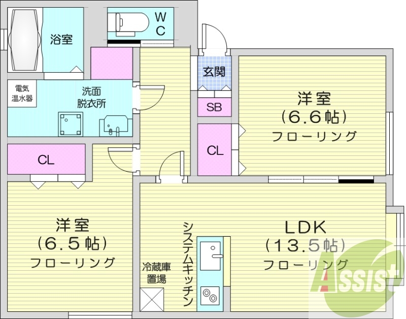 2LDK、オール電化、角部屋、最上階、トランクルーム