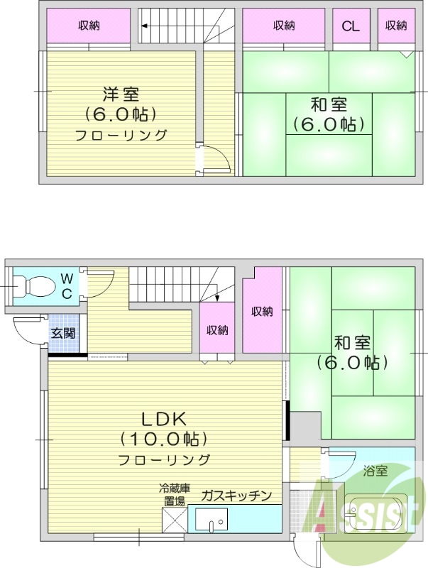 3LDK、灯油暖房、トイレ風呂別、ペット相談