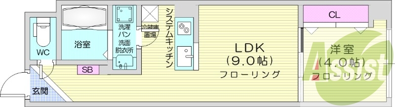 1LDK、オール電化、バストイレ別、宅配ボックス