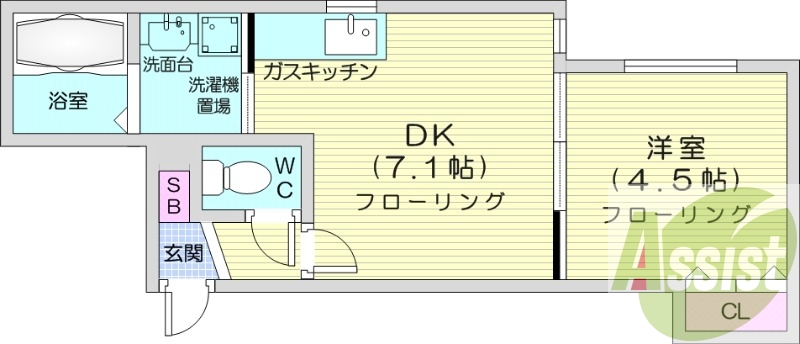 1DK、灯油給湯器、オートロック、エアコン