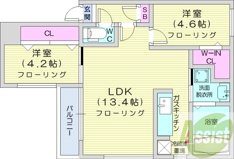 2LDK、オートロック、エアコン、灯油暖房、ネット使用料無料