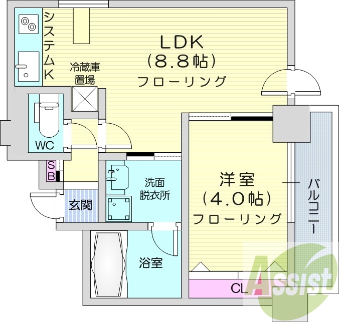 1LDK、収納、灯油暖房、角部屋、オートロック