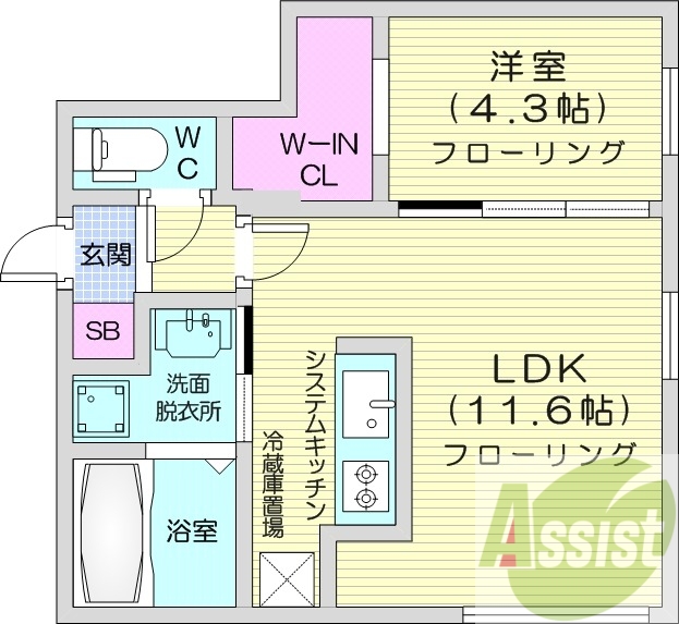 1LDK、エアコン、システムキッチン、シャワートイレ