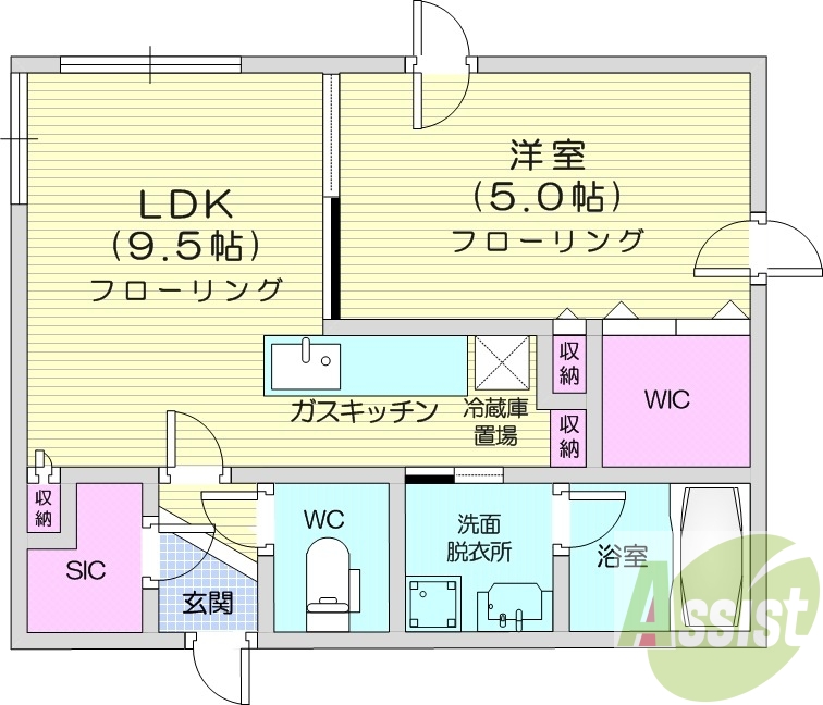 1LDK、シャワートイレ、オートロック、ペット相談可