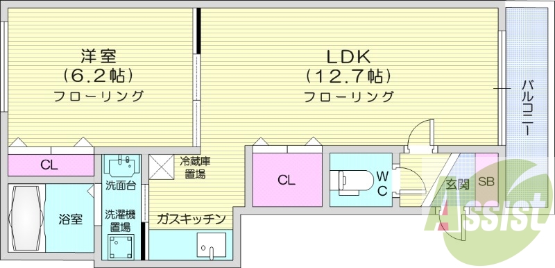 1LDK、シャワートイレ、エアコン、灯油暖房、バルコニー付