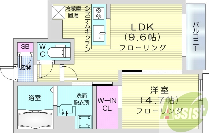 1ＬＤＫ、エアコン、都市ガス、システムキッチン