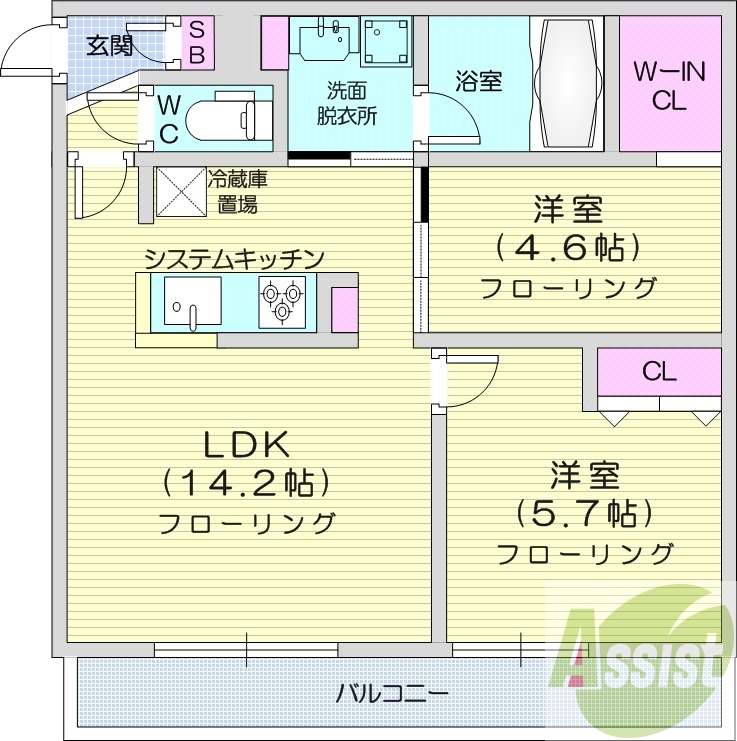 2ＬＤＫ、エアコン、都市ガス、システムキッチン