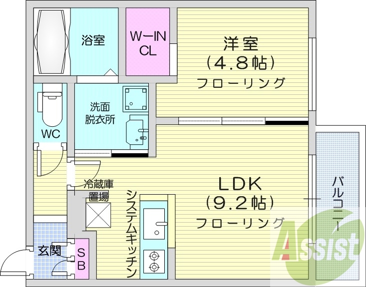 1ＬＤＫ、エアコン、都市ガス、システムキッチン