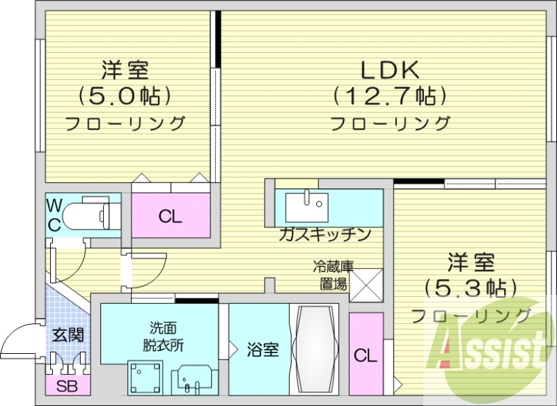 2LDK、灯油暖房、浴室乾燥機、ネット無料