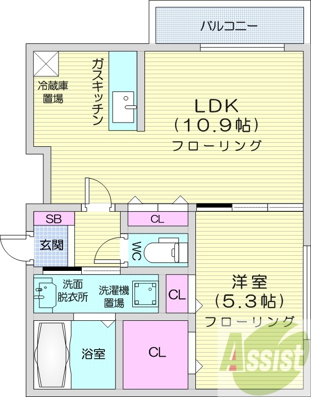 1LDK、都市ガス、ガス暖房、ネット無料、宅配BOX