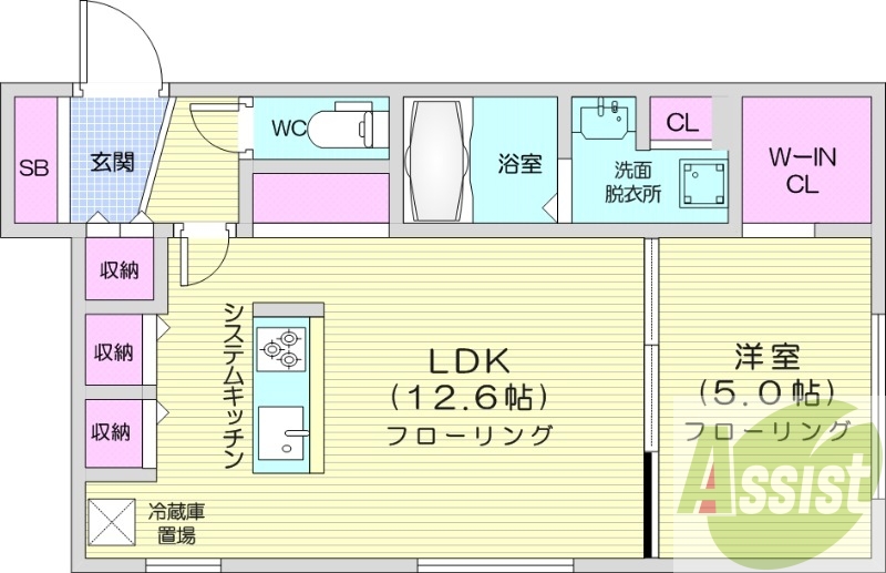 1LDK、エアコン、ペット可、システムキッチン