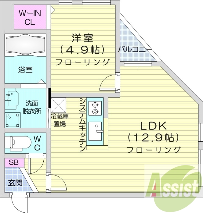 1LDK、エアコン、システムキッチン、都市ガス