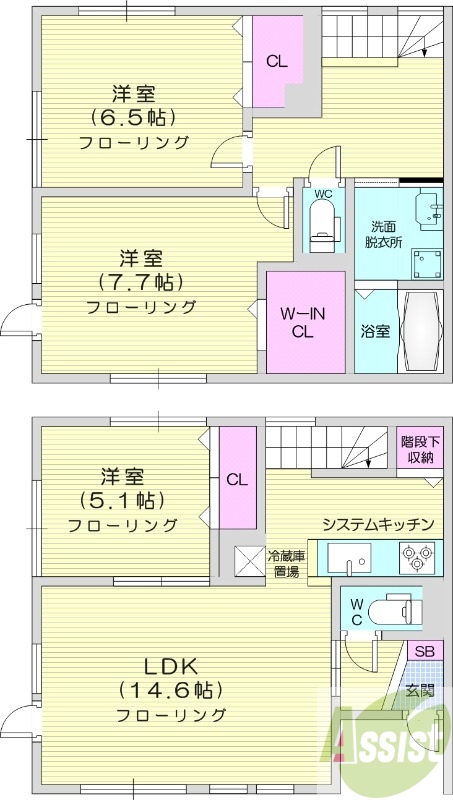 3LDK、エアコン、追い焚き、システムキッチン
