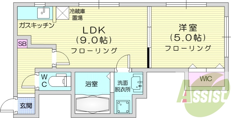 1LDK、エアコン、灯油暖房、独立洗面台