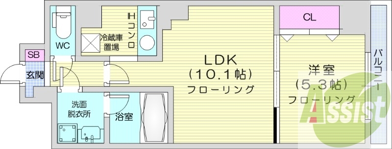 1LDK、オール電化、オートロック、ペット可、バストイレ別